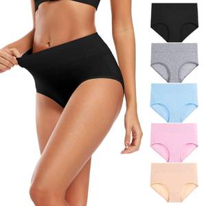 lot 84857 image: Molasus Womens Soft Cotton Underwear Briefs High Waisted Postpartum Panties Ladies Full Coverage Plus Size Underpants Pack of 5,Size 7
