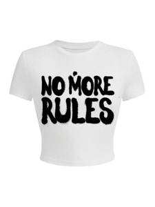 lot 84858 image: GORGLITTER Womens Letter Graphic Print Crop Tee Shirt Top Crewneck Slim Fitted Short Sleeve T-Shirt White Letter X-Large