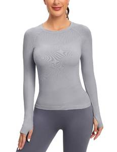 lot 84859 image: MathCat Seamless Workout Shirts for Women, Long Sleeve Workout Tops for Women, Yoga Sports Athletic Gym Tops Grey