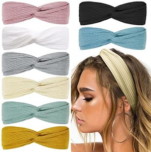 lot 84861 image: Huachi Boho Head Bands for Womens Hair Non Slip Twist Hair Bands for Short Hair Fashion Summer Hair Accessories, Solid Color, 8Pcs