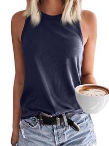 lot 84871 image: Langwyqu Womens Crewneck Sleeveless Tank Tops Summer Casual Loose Fit Basic Shirts Navy Blue