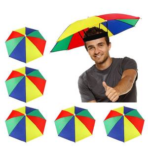 lot 84874 image: 5 Pack Umbrella Hat with Elastic Band, Rainbow Waterproof Fishing Umbrella Hat for Adults Kids Women Men