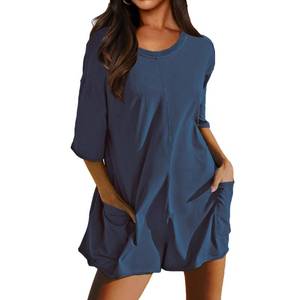lot 84890 image: UNIANKIYA Rompers for Women Casual Oversized Tee Romper Back V Neck Half Sleeve Athletic Workout jumpsuits With Pockets