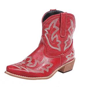 lot 84892 image: gloryinterest Cowboy Boots for Women Booties Ankle Cowgirl Western Boots Stitched Embroidered Pointed Toe Short Chunky Classic Brown Red Blue US6-10.5, red, 40