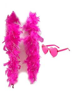 lot 84893 image: YBHOMINE Feather Boa with Heart Rimless Sunglasses,4 ft Feather Boa for Bachelor Party Halloween Christmas Costume Accessory