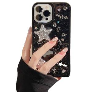 lot 84897 image: LOLAGIGI for iPhone 13 Pro Case Bling Stars 3D Hearts Diamond Twinkle Star Glitter Y2K Spark Luxury Girly Aesthetic Personalized Design for Women Girls Teens Soft Transparent TPU Case, 6.1, Black