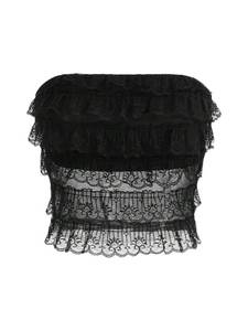 lot 84898 image: Milumia Women Summer Lace Tiered Strapless Bandeau Top Sheer Trendy Crop Tube Tops Black Large