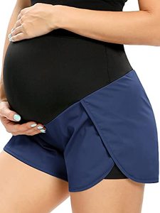 lot 84905 image: AMPOSH Womens Maternity Quick-Dry Workout Shorts Athletic Running Yoga Shorts with Pocket(Navy, S)