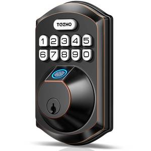 lot 84907 image: TEEHO TE002 Fingerprint Door Lock - Keyless Entry Door Lock - Electronic Keypad Deadbolt Lock - Smart Locks for Front Door - Door Lock with Code - Auto Lock - Easy Installation - Oil-Rubbed Bronze