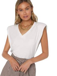 lot 84908 image: Milumia Women V Neck Shoulder Padded Sleeveless Blouse Work Office Solid Tank Top A White Medium
