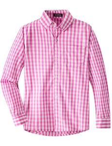 lot 84920 image: Spring&Gege Boys Long Sleeve Poplin Button Down Shirt Plaid Uniform Dress Shirts, Pink Large Check Gingham, 5-6 Years