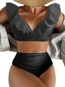 lot 84922 image: BIKINX Ruffle Bikini Sets for Women High Waisted Swimsuits Two Piece Bathing Suit Tummy Control Green Flower