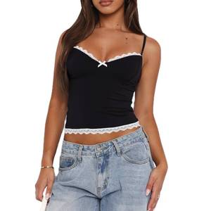 lot 84944 image: Women Y2k Spaghetti Strap Camisole Crop Top Deep V Neeck Slim Fitted Vest Going Out Shirt Tank Tops Streetwear(CE-Black,M)