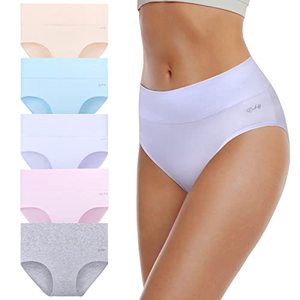 lot 84953 image: coskefy Womens High Waisted Cotton Underwear Soft Breathable Panties Stretch Briefs 5 Pack