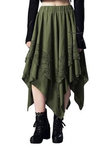 lot 84954 image: Verdusa Womens Contrast Lace Elastic High Waist Asymmetrical High Low Long Skirt Army Green Large