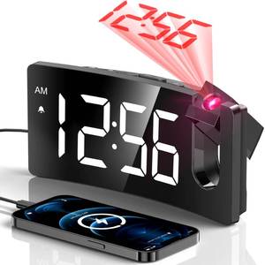 lot 85948 image: Projection Alarm Clock, Digital Clock with 180° Rotatable Projector, 3-Level Brightness Dimmer, Clear LED Display, USB Charger, Progressive Volume, 9mins Snooze,1224H, Digital Alarm Clock for Bedroom