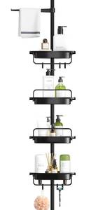 lot 85965 image: ALLZONE Rustproof Shower Caddy Corner for Bathroom,Bathtub Storage Organizer for Shampoo Accessories,4-Tier Adjustable Shelves with Tension Pole, 39.2 to 113 Inch, Black