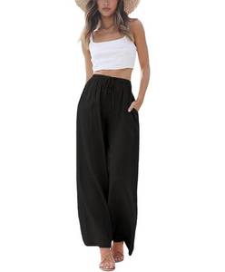 lot 85966 image: PURPEARL Linen Pants Women Summer Palazzo Pants Flowy Wide Leg Beach Trousers with Pockets Black XL