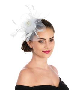 lot 85972 image: Lucky Leaf Women Girl Fascinators Hair Clip Hairpin Hat Feather Cocktail Wedding Tea Party Hat (7-White)