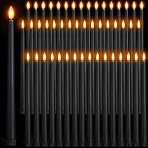 lot 85977 image: Handepo 48 Pack Flameless Taper Candles Realistic with Yellow Flickering Candlelights Plastic 11 Inch Last Long Battery Operated Window Candlestick for Halloween Christmas (Black)