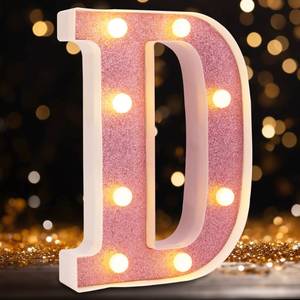 lot 85978 image: DyingSwan Led Light Up Letters, Pink Marquee LED Letter Lights 26 Alphabet, Small Pink Lighted Letters, Battery Powered Glitter Letters with Lights for Party, Table, Wall DecorLetter D