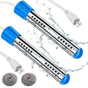 lot 85982 image: Treela 2 Pcs Immersion Water Heater Pool Heater for Above Ground Portable Electric Heater Submersible Hot Tub Heater with 304 SS Bathtub Bucket Basin Pool Heat 5 Gallon Water in Minutes(Blue, 1500W)