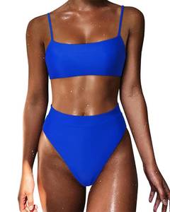lot 86005 image: MOSHENGQI Women High Waisted High Cut Bikini Push Up Bandeau Swimsuits (L, Royal Blue)