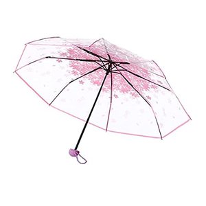 lot 86007 image: Shiker Clear Cherry Blossom Print Three Folding Rain Umbrellas, Lightweight Portable Umbrella Cherry Blossom Travel Clear Umbrella Sunshade Rain Umbrellas