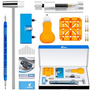 lot 86014 image: JOREST Watch Repair Tool Kit for Battery Replacement, Strap Adjustment Resizing, Watch Link Pin Remover, Watch Opening, Pry Knife Case Opener for Watch Back Removal, with Watch Hammer, Spring Bars