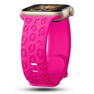 lot 86016 image: CreateGreat Engraved Bands Compatible with Apple Watch Band 41mm 40mm 38mm, Leopard Carve Pattern Soft Silicone Strap Compatible with iWatch Series 8 7 6 5 4 3 2 1 SE, Women Men,Leopard-Hot Pink