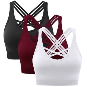 lot 86028 image: ANGOOL Strappy Sports Bras for Women,Medium Support Wirefree Yoga Bra Activewear 3 Pack M