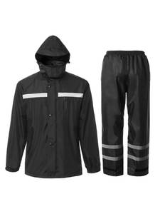 lot 86030 image: SaphiRose Mens Rain Suit High Visibility Reflective Work Rain Jacket Pants for All Sport Farm Fishing Motorcycle (Black,Large)