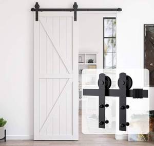 lot 86034 image: HomLxaLx 5ft Heavy Duty Sturdy Sliding Barn Door Hardware Kit for Single Door, Easy to Install and Reusable - Fit 1 38-1 34 Thickness & 30 Wide Door Panel, Black (I Shape Hanger)