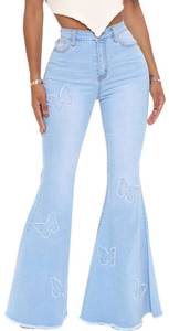 lot 86036 image: Blue Bell Bottom Jeans for Women Plus Size Butterfly High Waisted Flared Jeans Stretchy Skinny Classic Denim Pants