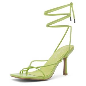 lot 86039 image: Shoe Land Womens SL-Dafne Strappy Heels Lace up Heeled Sandals Square Open Toe Tie Up Stiletto High Heel Shoes for Prom Party, 2201LimeGreen, Size 10.0