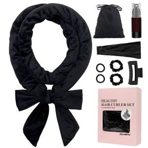 lot 86044 image: ZILAMPU No Heat Curling Rod Headband, Overnight Velour Hair Curls Roller Wrap for Women with Long Hair - Black