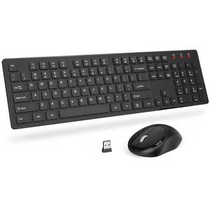 lot 86046 image: Wireless Keyboard and Mouse, Trueque Silent 2.4GHz Cordless Full Size USB Mouse Combo, Long Battery Life, Lag-Free for Computer, Laptop, PC, Windows, Mac, Chrome OS (Black)
