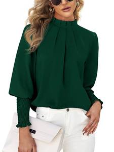 lot 86053 image: Teurkia Womens Long Sleeve Blouse Office Loose Trendy Casual Work Shirt Tops Dark Green Small