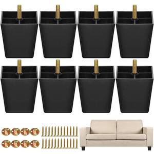 lot 86054 image: TURSTIN 8 Pack 3 Inch Furniture Legs Plastic Sofa Coach Legs Square Tapered Feet Sofa Legs with T-Nuts Screws for Legs Sofas Chairs Cabinets Dressers Beds, Black