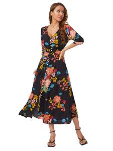 lot 86055 image: Milumia Womens Button Up Split Floral Print Flowy Party Maxi Dress Black and Red Small