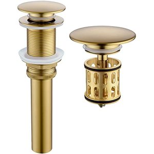 lot 86064 image: JONKEAN Bathroom Pop Up Drain Without Overflow,Vanity Vessel Sink Drain with Detachable Strainer Basket,Pop Up Drain Stopper Hair Catcher, Built-in Anti-Clogging Strainer(Brushed Gold)