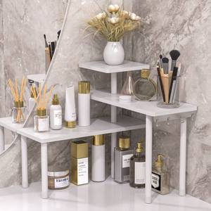 lot 86066 image: JayRex Bathroom Organizer Countertop Corner Shelf, 3 Tier Moveable Organizer for Make Up, Dresser Table, Desktop (White)