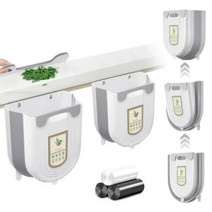 lot 86098 image: SHAIDOJIO 2PCS Hanging Kitchen Trash Can, Collapsible Trash can for Kitchen, Wall Mounted Foldable Small Garbage Can Compost Bin, 6L10L Under Sink Waste Bin for CabinetBedroomCarBathroom (Grey)