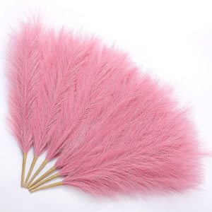 lot 86104 image: Serwalin Pampas Grass Pink 17 Inch 6pcs, Artificial Pampas Grass Faux Pompas Centerpieces Decoration, Fake Pampas Grass Faux Small Pampas Valentine Wedding Party Decor Vase Filler