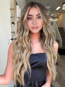 lot 86107 image: Lativ Blonde Wig, Ombre Blond Wig for Women, Long Wavy Wig with Dark Roots, 26 Inch Middle Part Synthetic Fiber Hair for Daily Party Use