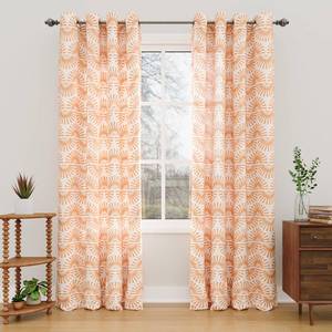 lot 86111 image: Roxooze Linen Curtains for Living Room 96 Inches Long, 2 Panels Orange Sun Pattern Grommet Window Curtains, Extra Long Farmhouse Light Filtering Drapes for Bedroom Dining Room