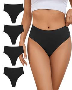 lot 86112 image: GREENBAA No Show High Rise Bikini Panties Womens Seamless Hi Cut Underwear Pack,Black-4Pack,Medium