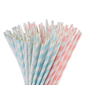 lot 86113 image: ALINK Light Pink Blue White Paper Straws Bulk, 100 Biodegradable Party Straws for Boy Girl Baby Shower, Gender Reveal, Birthday, Wedding and Celebrations