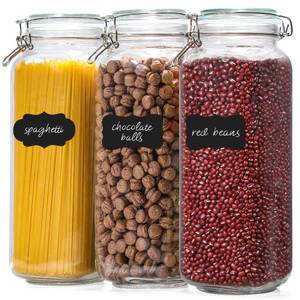 lot 86120 image: VITEVER  Taller  92oz Glass Jars with Airtight Lid, Large Glass Food Storage Jars, 3 Pack Wide Mouth Airtight Glass Jars for Kitchen Pantry Spaghetti, Square Mason Jars with Labels