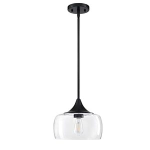 lot 86121 image: 1 Light Semi Flush Mount Ceiling Light Pendant Light Modern Handblown Clear Glass Shade Classic for Farmhouse, Entryway, Dining Room, Kitchen Island (1 Pack, 10 Black Pendant Light)